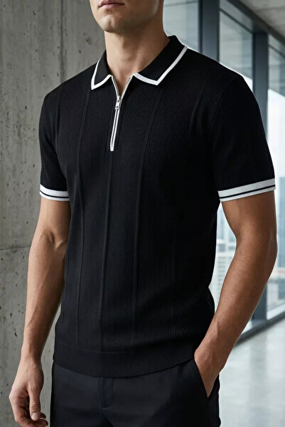 TOZLU Men's Zippered Knitwear T-Shirt