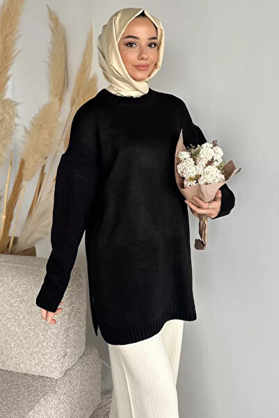 TOZLU Gülseli Crew Neck Slit Hijab Knitwear Tunic