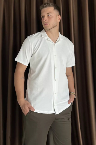 TOZLU Cămașă cu mânecă scurtă pentru bărbați Apaş Yaka Slim Fit