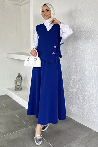 TOZLU Elastic Waist Skirt, Stoned Vest, Hijab Three-Piece Set