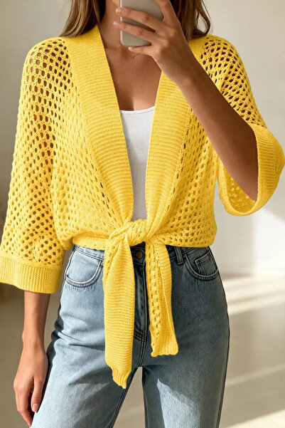 TOZLU Gülseli Openwork Front-Tie Knitwear Cardigan