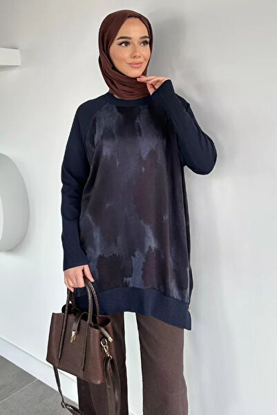 TOZLU Gülseli Side Zipper Detailed Silk Kübra Fabric Hijab Knitwear Tunic