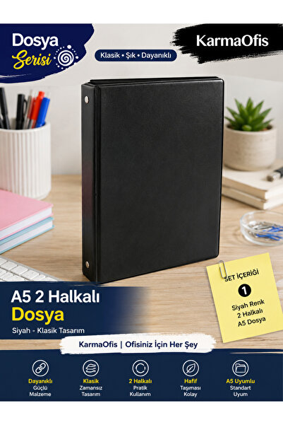 KarmaOfis A5 2 Halkalı Dosya Klasör | Siyah Renk Seçenekli Evrak Dosyası