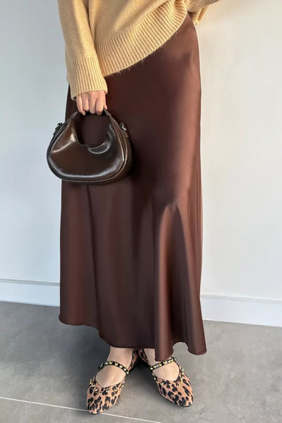 TOZLU Elastic Waist Satin Hijab Skirt