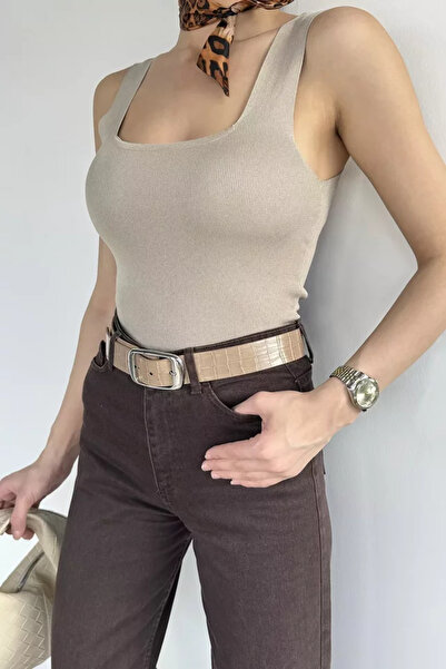 TOZLU Square Collar Strappy Lycra Women's Knitwear Blouse (Available in S, M, L)