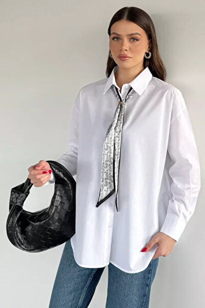 TOZLU قميص نسائي كبير الحجم مع وشاح