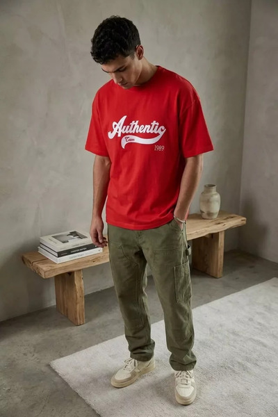 TOZLU Men's Crew Neck Embossed Printed T-Shirt