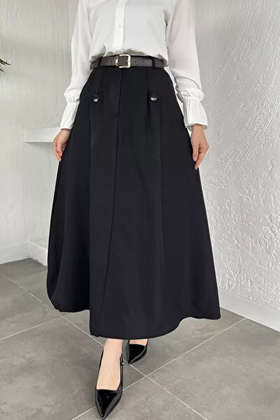 TOZLU Button Detailed Hijab Skirt with Belt and Pockets