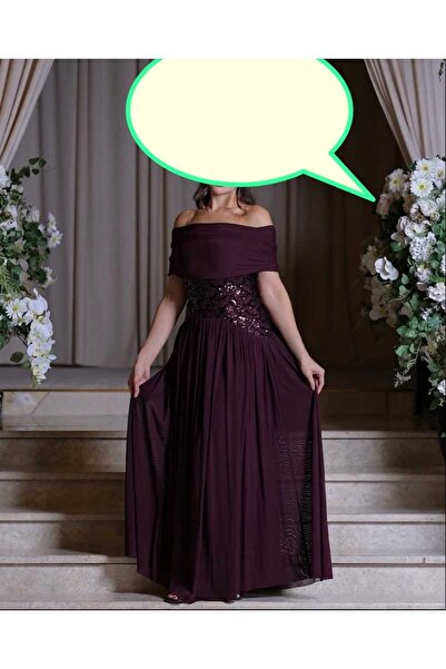 SERA Off-Shoulder Design Evening Gown with Sequin Embroidery at the Waist.