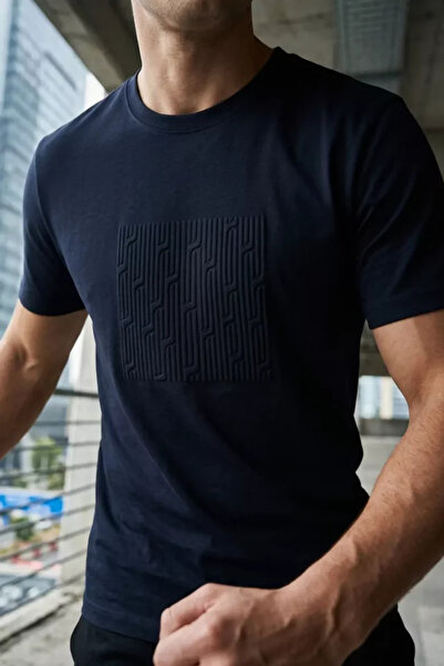 TOZLU Men's Front Embossed Printed T-Shirt