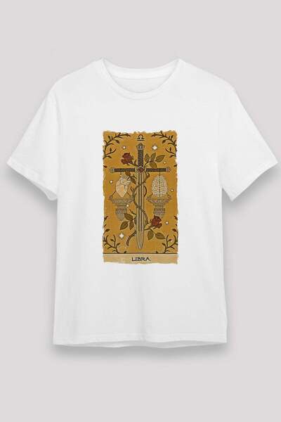 Darkhane Sword Libra Zodiac Sign Illustration Printed T-Shirt