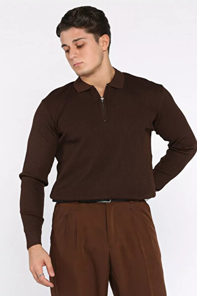 TOZLU Pulover tricotat pentru bărbați, cu guler polo, cu model în dungi și fe...