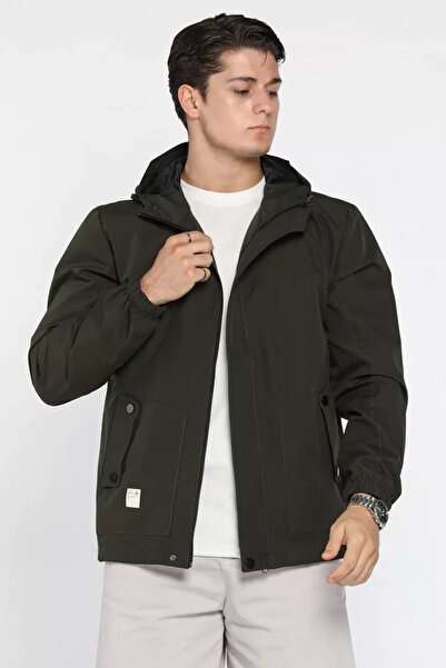 TOZLU Men's Seasonal Coat with Zipper and Snap Fasteners and Hood