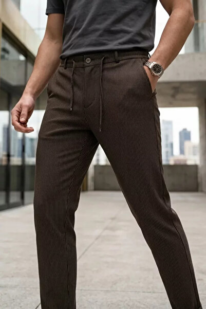 TOZLU Men's Striped Jogger Pants with Waist Tie Detail