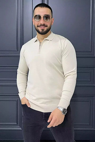 TOZLU Pulover tricotat pentru bărbați cu guler polo și jumătate de fermoar