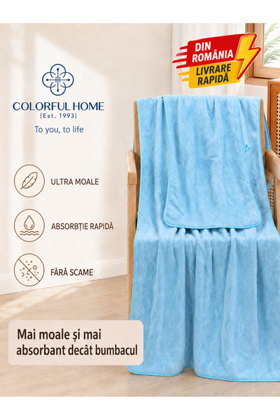 COLORFUL HOME Set Prosop de Baie și Turban Păr din Microfibră Tubulară Ultra-...