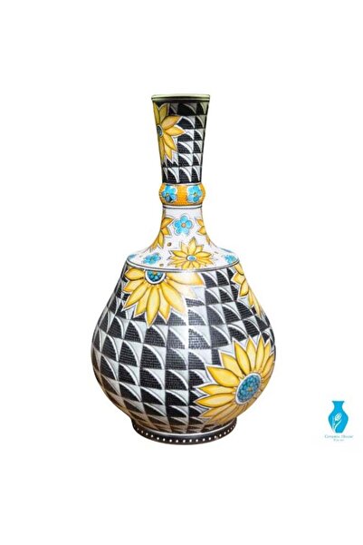 Generic Brand Handcrafted Decorative Vase, 30 cm, Sunflower & Geometric Pattern