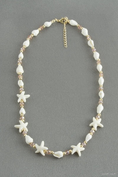 ZERO LAND Spt-Gld Starfish Crystal Natural Stone Necklace (140640) Pink