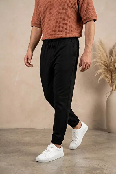 TOZLU Men's Linen Trousers with Elastic Waist and Cuffs