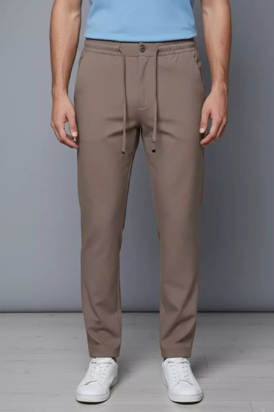TOZLU Men's Elastic Waist Lace-Up Trousers