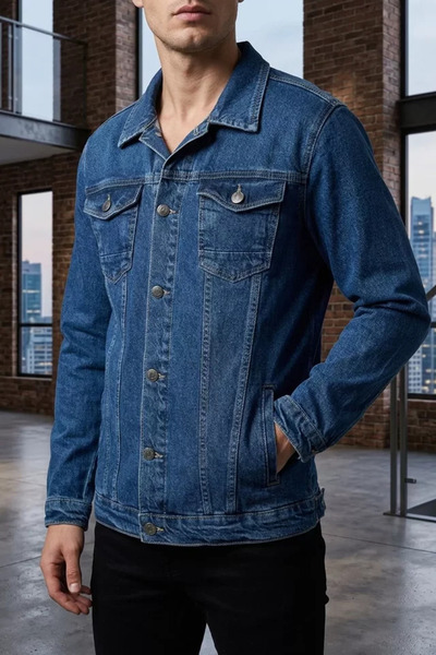 TOZLU Men's Front Buttoned Jean Jacket