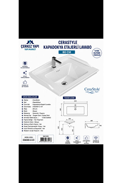 Genel Markalar CeraStyle Kapadokya Lavabo – 80 cm