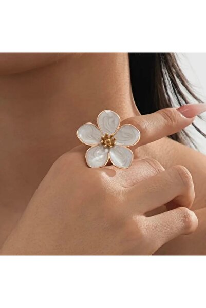 Mega Bazaar Adjustable Ring with Enamel Flower Detail