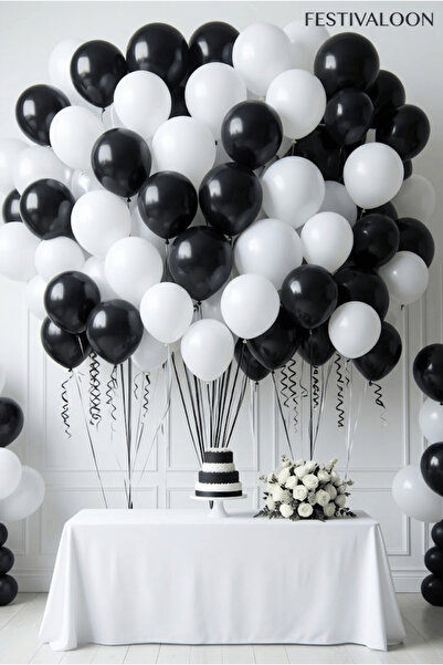 FESTİVALOON Set of 20 Black and White Balloons Birthday Engagement Party Deco...