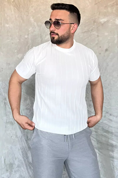 TOZLU Tricou pentru bărbați, cu gât crew, cu model în dungi, din tricotaj