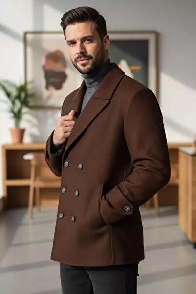 TOZLU Men's Inner Lined Double Pocket Cashmere Coat