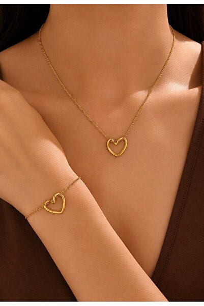 Mega Bazaar Heart Knot Necklace Bracelet Duo