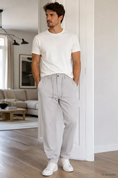 TOZLU Men's Jogger Pants with Elastic Waist and Ties