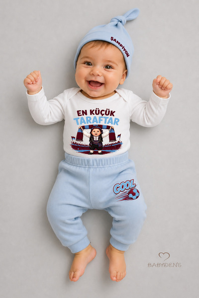 BABYDEN'S 100% Cotton Baby Set Claret Red Blue Little Fan Printed 3-Piece New...