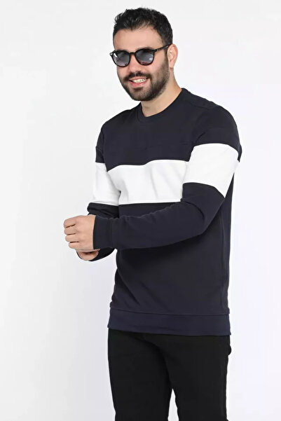 TOZLU Crew Neck Colorful Trim Men's Sweatshirt