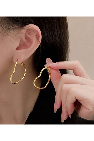 Mega Bazaar Curved Heart and Hoop Earrings