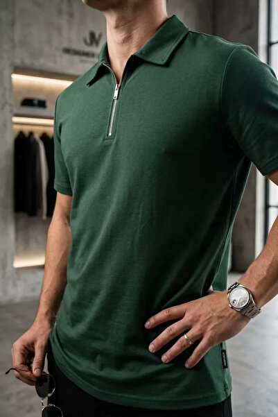 TOZLU Men's Polo Collar Half Zipper T-Shirt