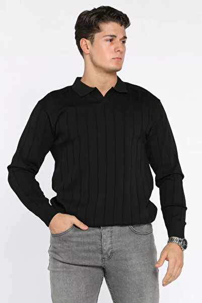 TOZLU Pulover tricotat pentru bărbați cu model în dungi și guler polo