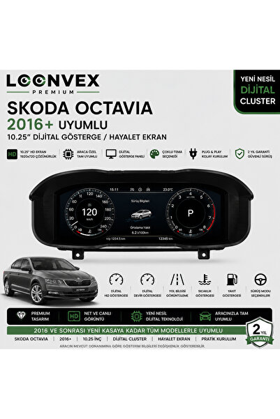 LOONVEX Premium Skoda Octavia 2016 ve Sonrası 10.25” Dijital Gösterge – Hayal...