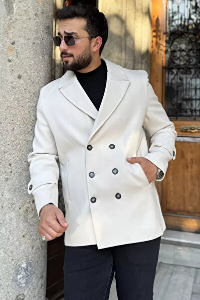 TOZLU Men's Inner Lined Double Pocket Cashmere Coat