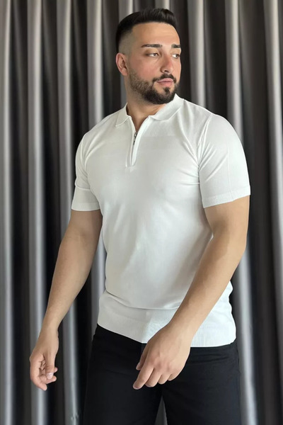 TOZLU Tricou pentru bărbați cu guler polo, cu jumătate de fermoar și model pr...