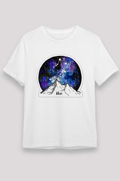 Darkhane Libra Constellation Mountain Landscape Printed T-Shirt
