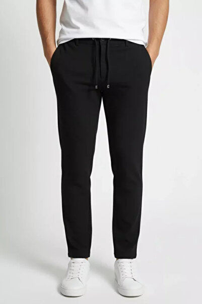 TOZLU Men's Elastic Waist Lace-Up Straight-Leg Trousers
