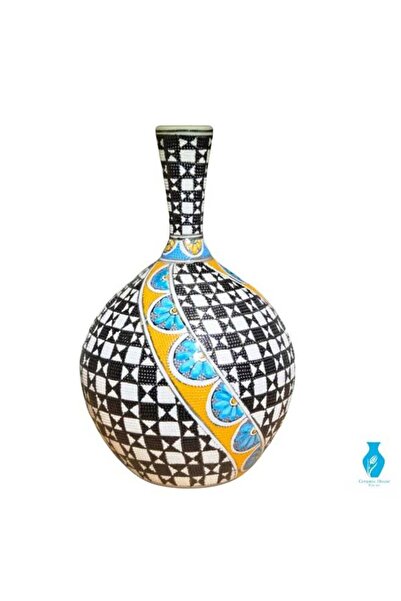 Generic Brand Handcrafted Decorative Vase 25 cm, Detailed Black & White Patte...
