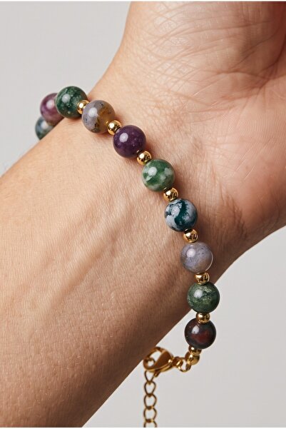 NBS Beautiful Naturel Stones Agate Evil Eye Protection Women's Bracelet 8 mm ...