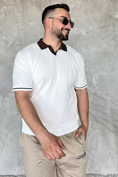 TOZLU Tricou tricotat pentru bărbați, cu guler polo și model cu dungi