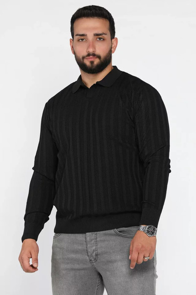 TOZLU Polo Neck Patterned Men's Knitwear Sweater