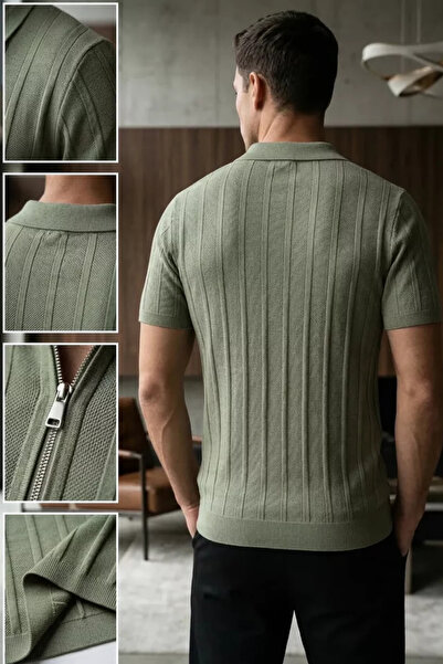 TOZLU Men's Polo Collar Half Zip Knitwear T-Shirt
