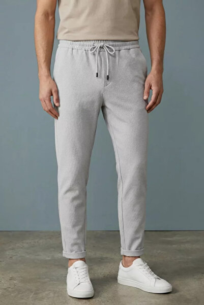 TOZLU Men's Self-Patterned Double-Legged Trousers with Elastic Waist