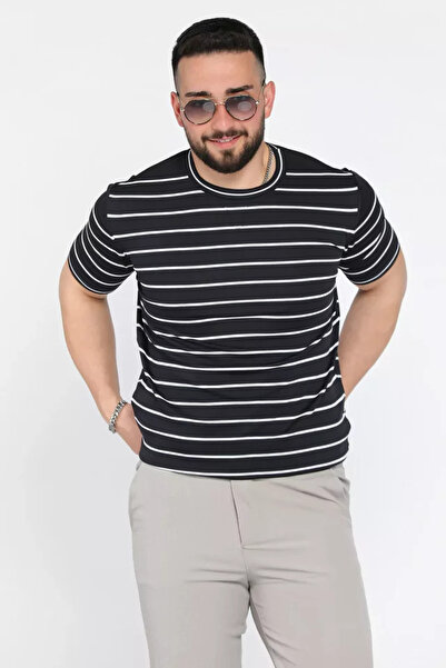 TOZLU Men's Crew Neck Striped Knitwear T-Shirt