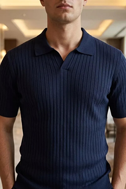 TOZLU Tricou tricotat pentru bărbați, cu guler polo și model cu dungi